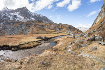 walking at fall in a mountain valley