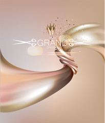 Grand Opening  invitation beige card  with silk fabric. Vector illustration