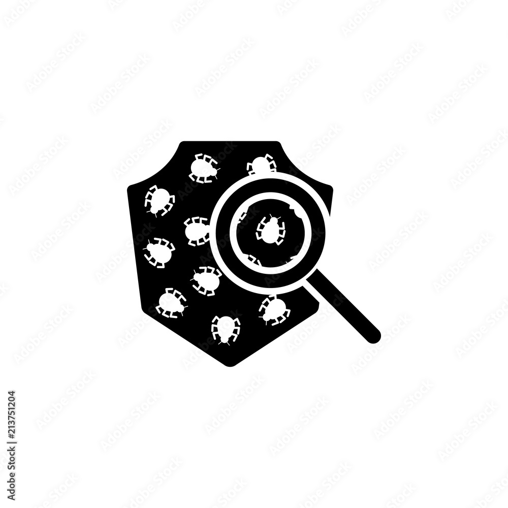 Poster search for viruses in the shield icon. element of cybersecurity icon for mobile concept and web apps