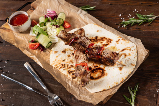 beef kebab with sauce