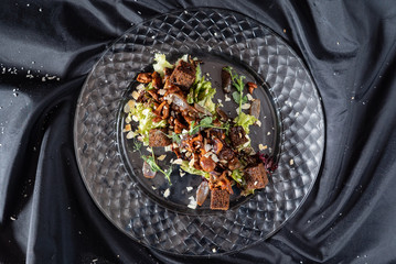 salad with rye bread and mushrooms