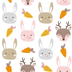 Seamless pattern with cute animals. Nursery baby animal vector illustration