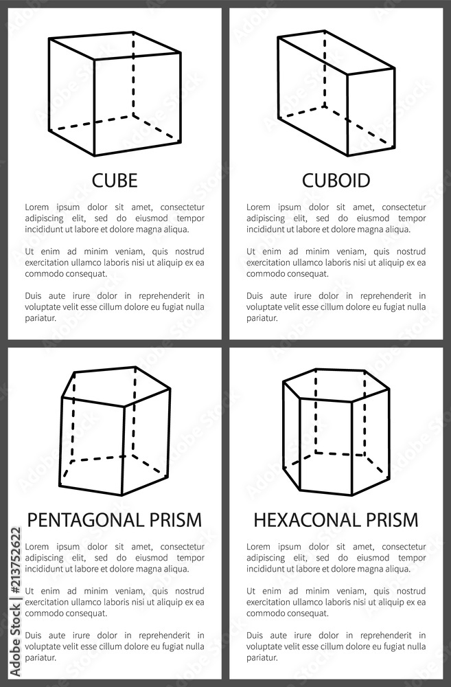 Poster cube and cuboid, pentagonal and hexagonal prisms