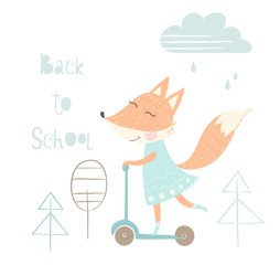 Cute fox on scoter