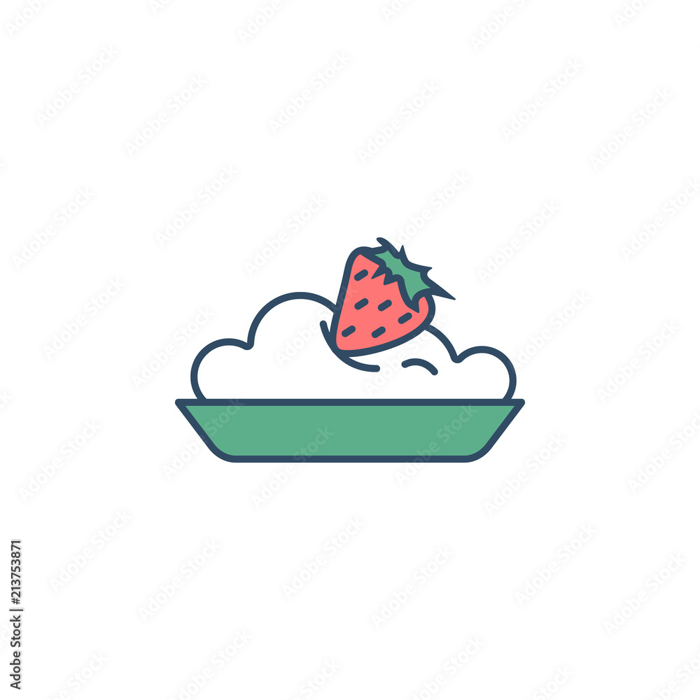 Aufkleber ice cream with strawberries in plate colored dusk style icon. element of ice cream icon for mobile c
