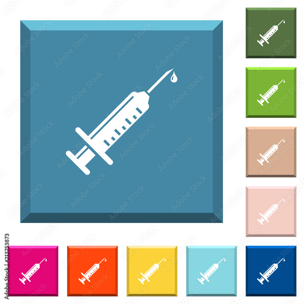 Aufkleber syringe with drop white icons on edged square buttons