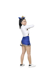 Attractive asian cheerleader in action
