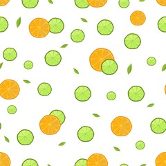 Citrus seamless pattern orange and lime slices. Vector. Wrapping paper design