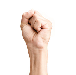 Man hand clenched a fist isolated on white background