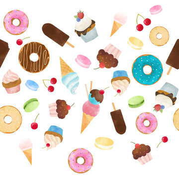 Watercolor sweets vector pattern