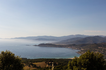Stunning view of the Corsica coast near Ajaccio in the late afternoon in France