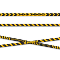 Black and yellow caution lines isolated. Realistic warning tapes. Danger signs. Vector background.