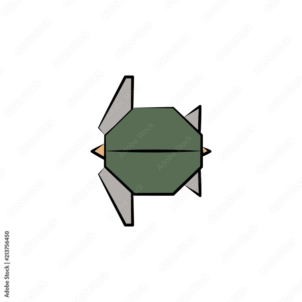 Poster turtle colored origami style icon. element of animals icon. made of paper in origami technique vecto