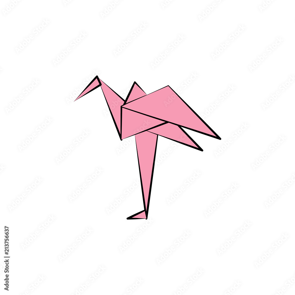 Poster flamingo colored origami style icon. element of animals icon. made of paper in origami technique vec