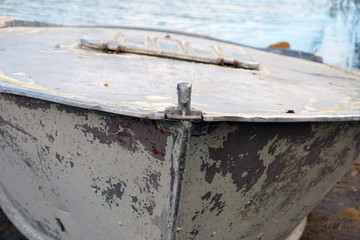 Old rusty boat bow, scraped, vintage, colorful