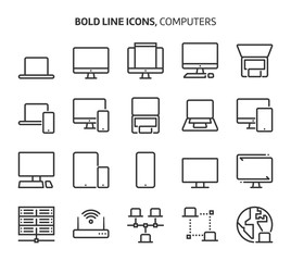 Computers, bold line icons