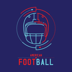 American football helmet with goal post logo icon outline stroke set dash line design illustration isolated on dark blue background with soccer text and copy space