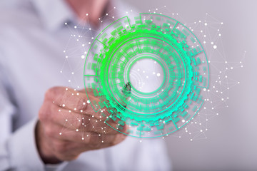 Man touching a technology concept