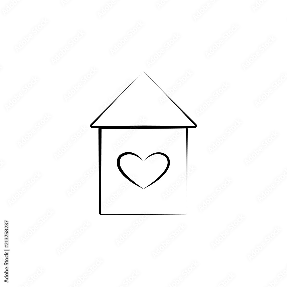 Aufkleber house with heart sketch illustration. element of wedding icon for mobile concept and web apps. sketc