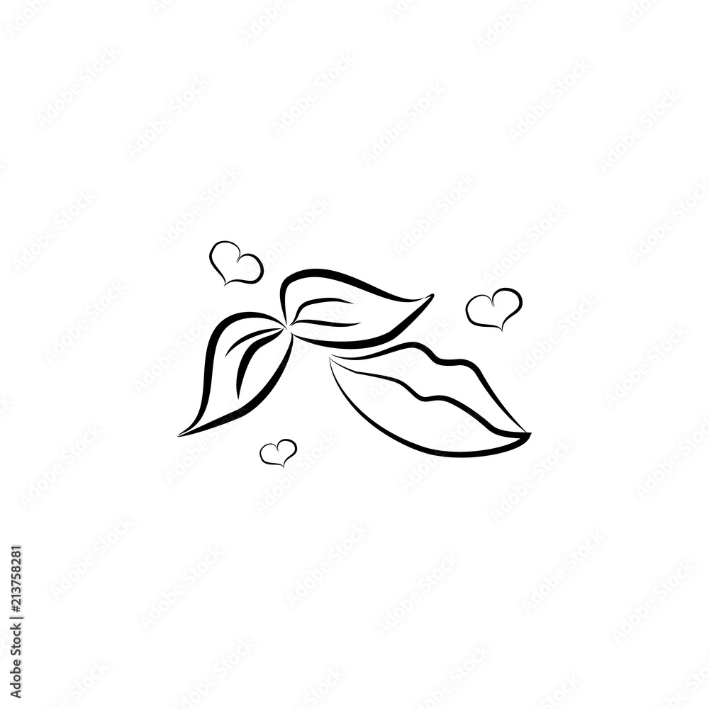 Poster lips with hearts sketch illustration. element of wedding icon for mobile concept and web apps. sketc