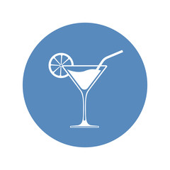 Wine cocktail glass icon placed in blue circle. Vector illustration.