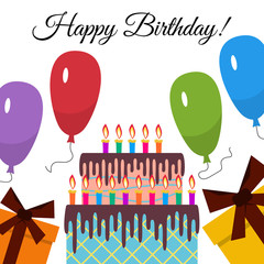 Greeting Card with Sweet Cake for Birthday Celebration. Vector illustration
