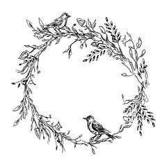 Vector illustration. Elegant and cute illustration. Wedding frame for the invitation of the petals and twigs. Printing for textile and industrial purposes. Beautiful romantic frame of flowers.