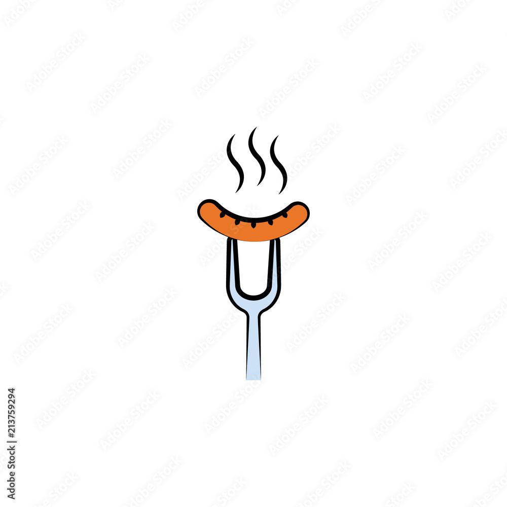 Poster sausage on the fork colored sketch style icon. element of beer icon for mobile concept and web apps.
