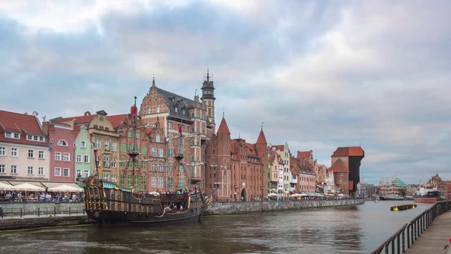 View of embankment of Motlawa in the evening, Gdansk, Poland
