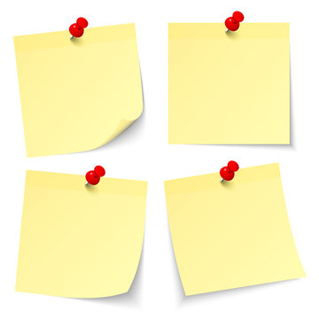 4 Light Yellow Stick Notes Red Pins