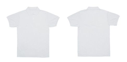 Blank Polo shirt color white front and back view on white background
