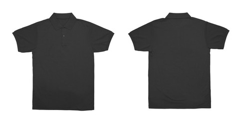 Blank Polo shirt color black front and back view on white background