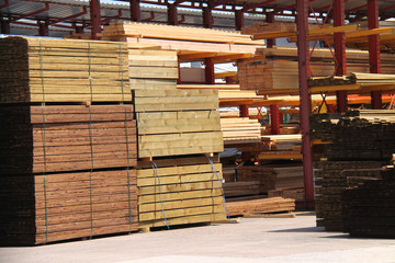 A Stack of New and Prepared Wooden Timber Boards.