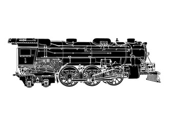 silhouette retro steam engine vector