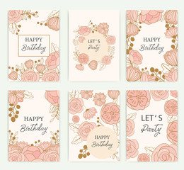 set of greeting card with flowers, can be used as invitation card for wedding, birthday and other holiday and summer background. Vector