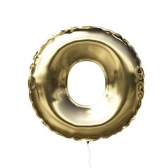Letter O made of golden inflatable balloon isolated on white background