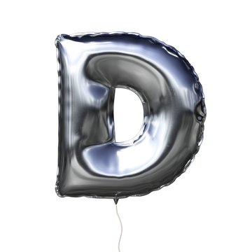 Letter D made of silver inflatable balloon isolated on white background