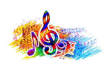 Colorful music notes design with treble clef and bass clef - 213761498
