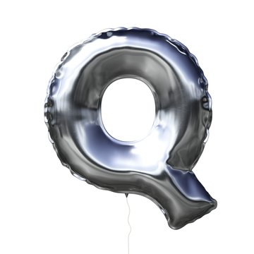 Letter Q made of silver inflatable balloon isolated on white background