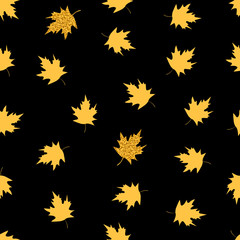 Seamless pattern with maple leaves on the black background