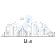 Fototapeta premium Milan city skyline - cityscape with landmarks in liner style