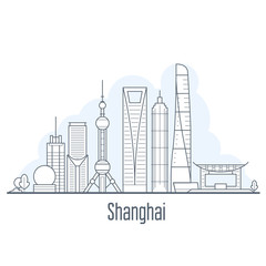 Obraz premium Shanghai city skyline - cityscape with landmarks in liner style