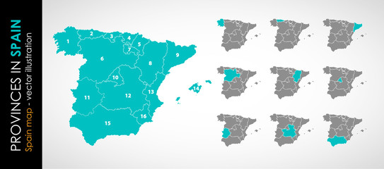 Vector map of Spain and provinces - obrazy, fototapety, plakaty