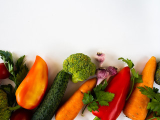 Fresh group vegetables on a white background.