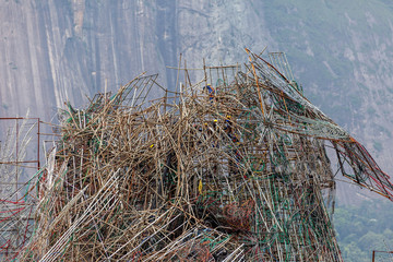 Detail of the top of the collapsed floating Christmas tree in Rio de Janeiro after a storm in November 2015