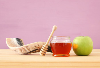 Rosh hashanah (jewish New Year holiday) concept. Traditional symbols.