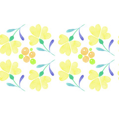 Obraz premium Seamless pattern with painted decorative yellow flowers isolated on white background. Watercolor illustration