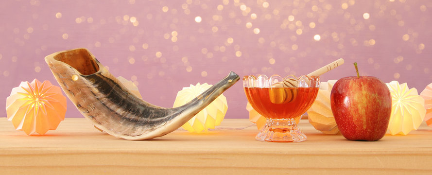 Rosh hashanah (jewish New Year holiday) concept. Traditional symbols.