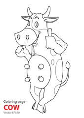 coloring page Cartoon cow is standing smiling.