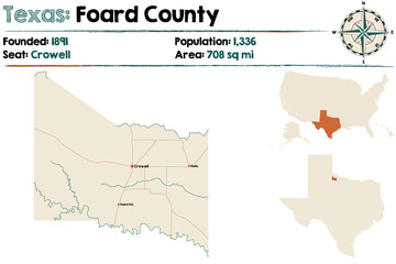 Detailed map of Foard county in Texas, USA.